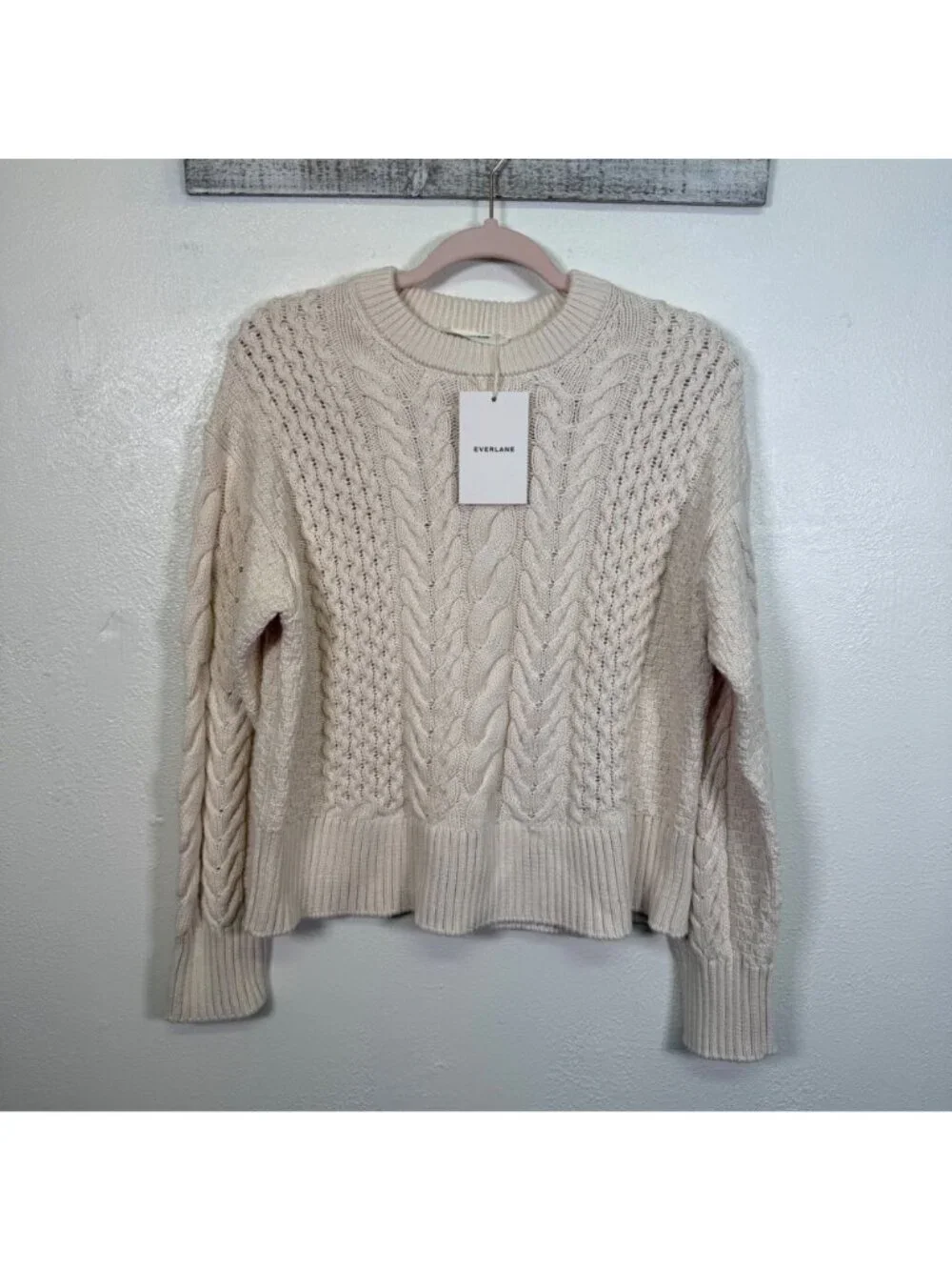 Everlane The Cable Sweater Everyday Organic Cotton Boxy Crewneck Fisherman Small - Picture 2 of 15